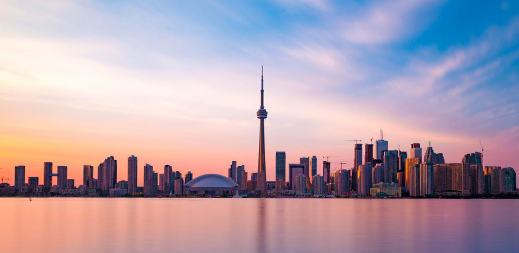 Toronto Ontario skyline during sunset