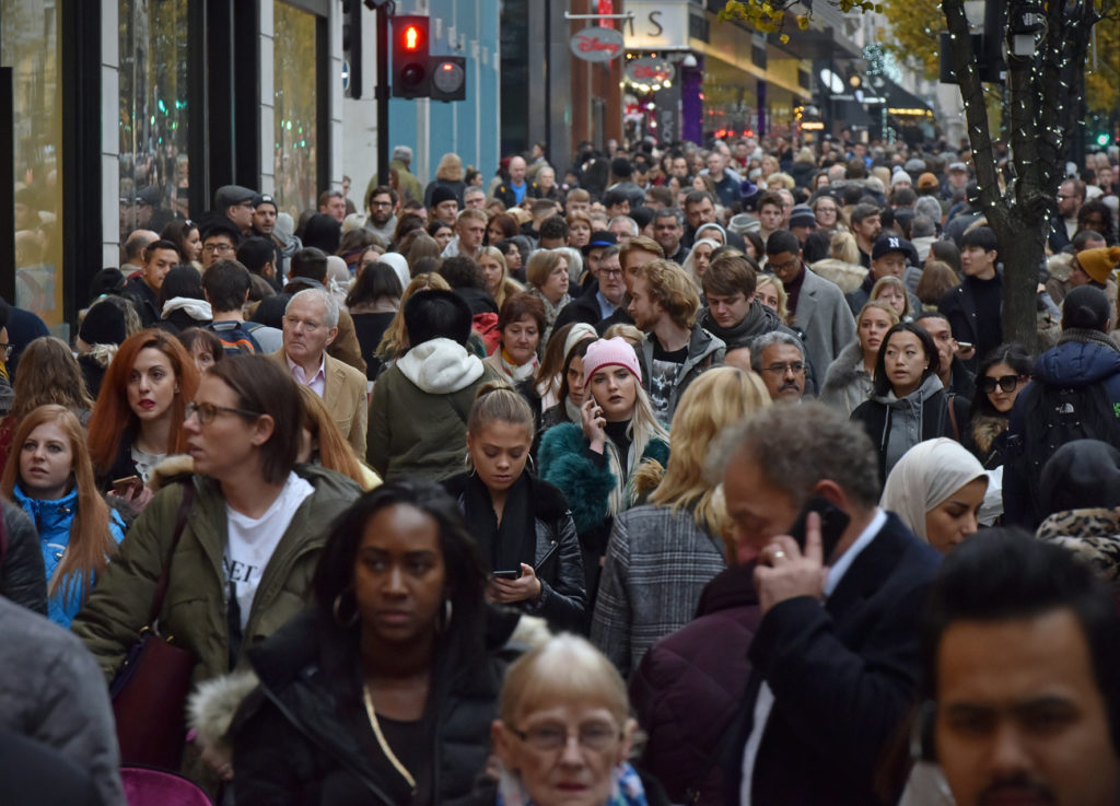Shoppers crowd London's Oxford Street (main retail district) on "Black Friday" discount day in the lead up to Christmas